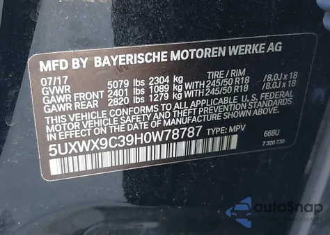 2017 BMW X3 xDrive28I из США, поврежденный, VIN 5UXWX9C39H0W78787